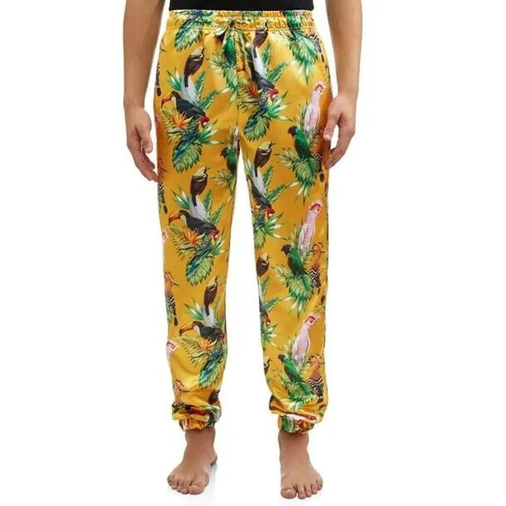 ME Bird of Paradise Pajama Lounge Jogger Pant GOLD Floral Tropical Summer Men XL